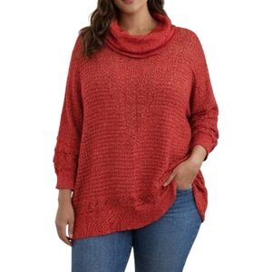 Cathy Daniels Womens XL Red/Gold Holiday Bling Knit Turtleneck Sweater